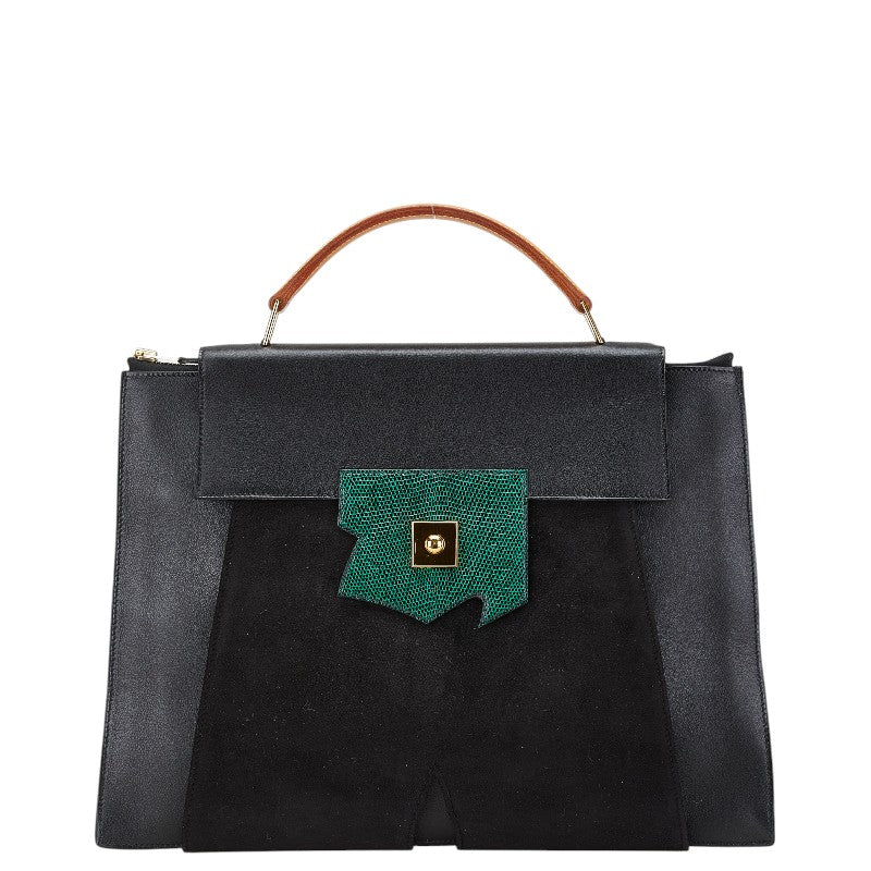 エルメス プレジデント トートバッグ ブラック グリーン リザード ヴォーグレネ ドブリス レディース HERMES 【中古】