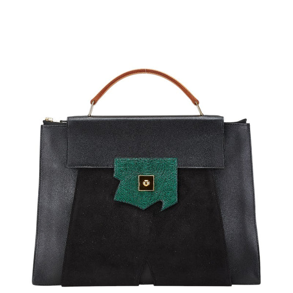 エルメス プレジデント トートバッグ ブラック グリーン リザード ヴォーグレネ ドブリス レディース HERMES 【中古】