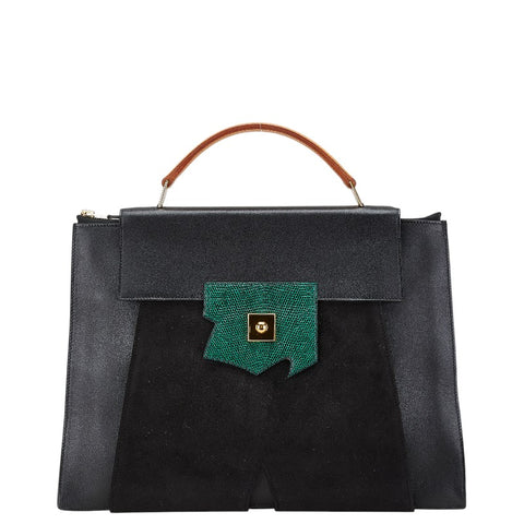 エルメス プレジデント トートバッグ ブラック グリーン リザード ヴォーグレネ ドブリス レディース HERMES 【中古】