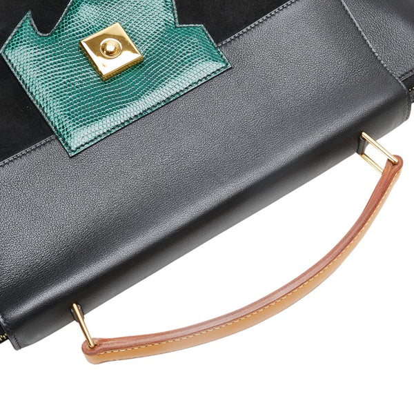 エルメス プレジデント トートバッグ ブラック グリーン リザード ヴォーグレネ ドブリス レディース HERMES 【中古】