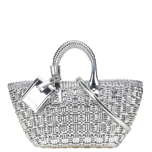 バレンシアガ ビストロXS バスケット ハンドバッグ ショルダーバッグ 2WAY 671342 シルバー エナメル レディース BALENCIAGA 【中古】