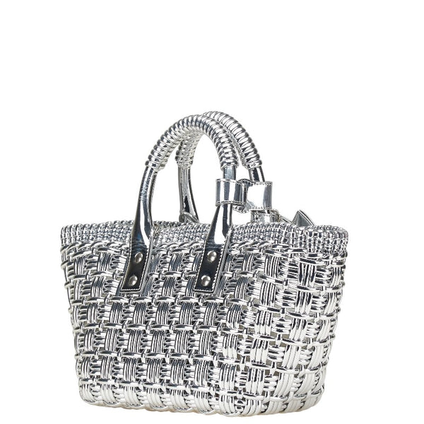 バレンシアガ ビストロXS バスケット ハンドバッグ ショルダーバッグ 2WAY 671342 シルバー エナメル レディース BALENCIAGA 【中古】