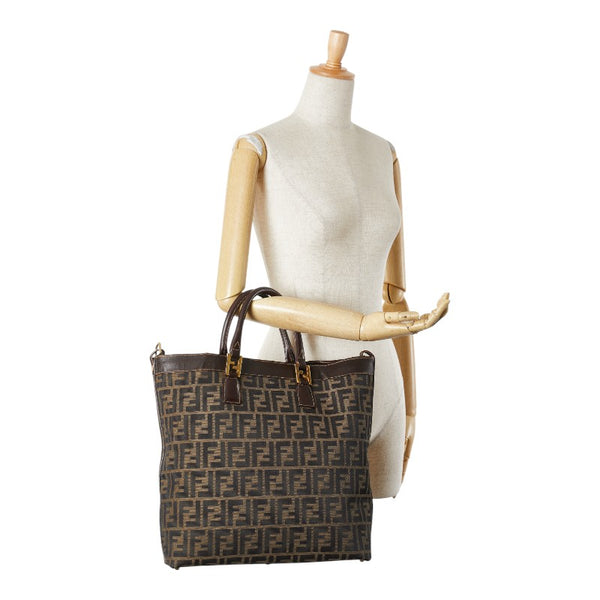 フェンディ ズッカ トートバッグ ベージュ ブラウン キャンバス レディース FENDI 【中古】