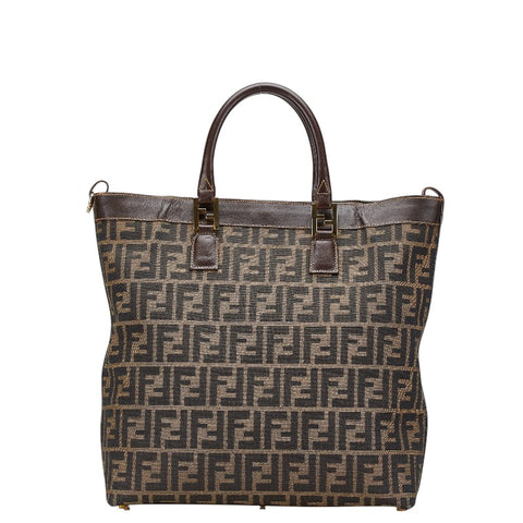 フェンディ ズッカ トートバッグ ベージュ ブラウン キャンバス レディース FENDI 【中古】