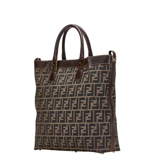 フェンディ ズッカ トートバッグ ベージュ ブラウン キャンバス レディース FENDI 【中古】