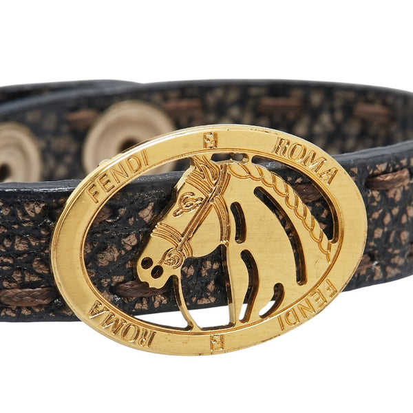 フェンディ セレリア ホース 馬 ブレスレット ブラウン ゴールド レザー レディース FENDI 【中古】