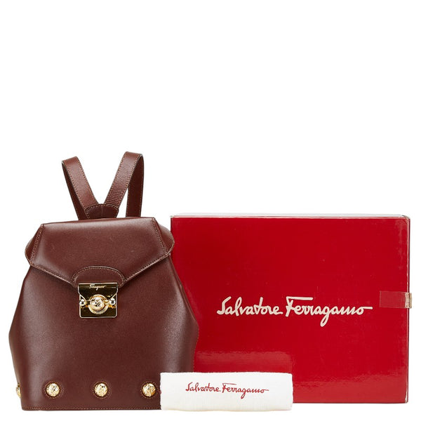 サルヴァトーレフェラガモ リュック バックパック DQ-211 5207 ブラウン レザー レディース Salvatore Ferragamo 【中古】