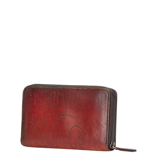 ベルルッティ カリグラフィ イタウバ ネオ スクリット ラウンドファスナー 長財布 レッド レザー メンズ Berluti 【中古】