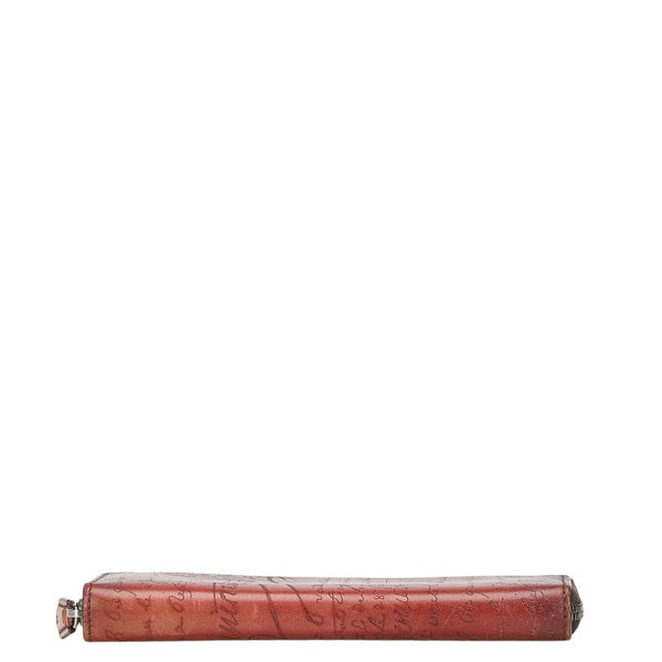 ベルルッティ カリグラフィ イタウバ ネオ スクリット ラウンドファスナー 長財布 レッド レザー メンズ Berluti 【中古】