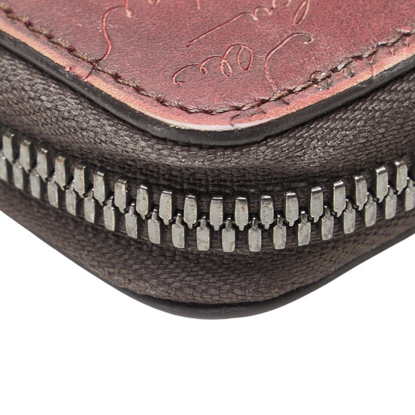 ベルルッティ カリグラフィ イタウバ ネオ スクリット ラウンドファスナー 長財布 レッド レザー メンズ Berluti 【中古】