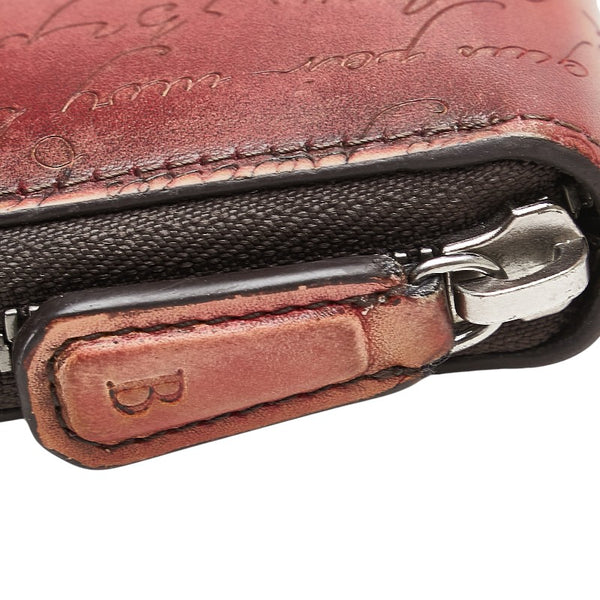 ベルルッティ カリグラフィ イタウバ ネオ スクリット ラウンドファスナー 長財布 レッド レザー メンズ Berluti 【中古】