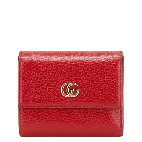 グッチ GGマーモント 三つ折り財布 546584 レッド レザー レディース GUCCI 【中古】