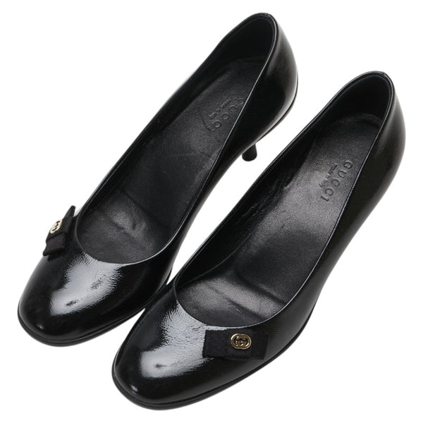 グッチ リボン インターロッキングG パンプス ヒール サイズ:35 317042 ブラック エナメル レディース GUCCI 【中古】