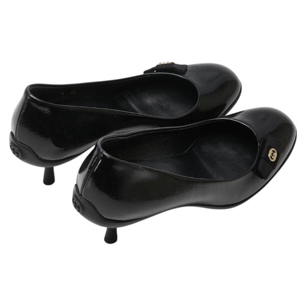 グッチ リボン インターロッキングG パンプス ヒール サイズ:35 317042 ブラック エナメル レディース GUCCI 【中古】