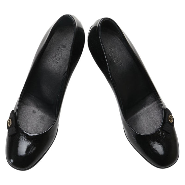 グッチ リボン インターロッキングG パンプス ヒール サイズ:35 317042 ブラック エナメル レディース GUCCI 【中古】