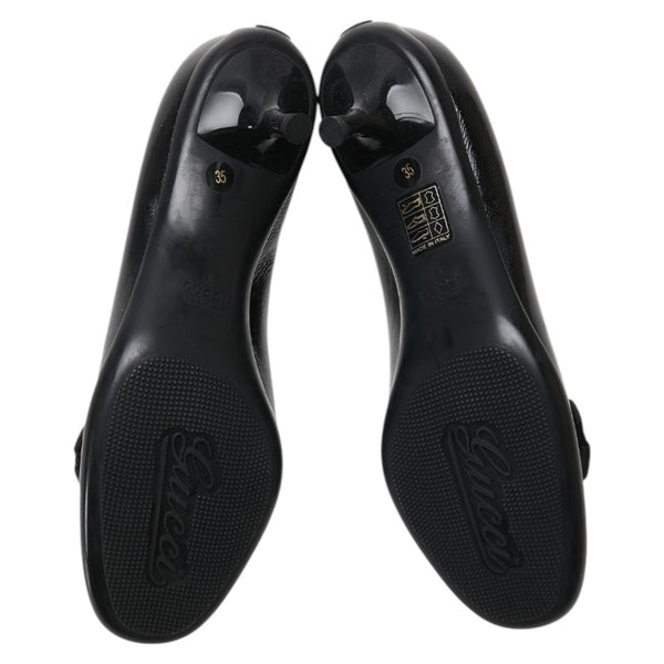 グッチ リボン インターロッキングG パンプス ヒール サイズ:35 317042 ブラック エナメル レディース GUCCI 【中古】