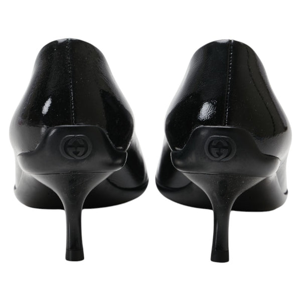 グッチ リボン インターロッキングG パンプス ヒール サイズ:35 317042 ブラック エナメル レディース GUCCI 【中古】