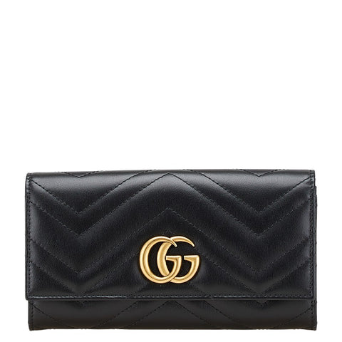 グッチ GGマーモント コンチネンタルウォレット 長財布 443436 ブラック レザー レディース GUCCI 【中古】