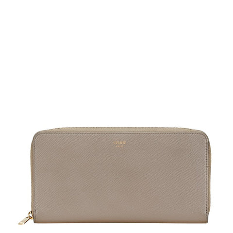 セリーヌ ラウンドファスナー 長財布 グレージュ ベージュ レザー レディース CELINE 【中古】