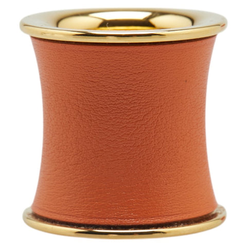エルメス 筒型 スカーフリング ゴールド オレンジ レザー メッキ レディース HERMES 【中古】