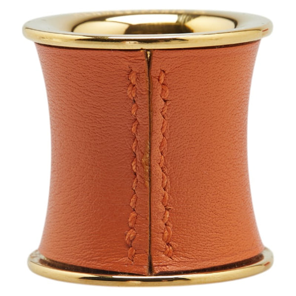 エルメス 筒型 スカーフリング ゴールド オレンジ レザー メッキ レディース HERMES 【中古】
