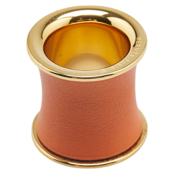 エルメス 筒型 スカーフリング ゴールド オレンジ レザー メッキ レディース HERMES 【中古】