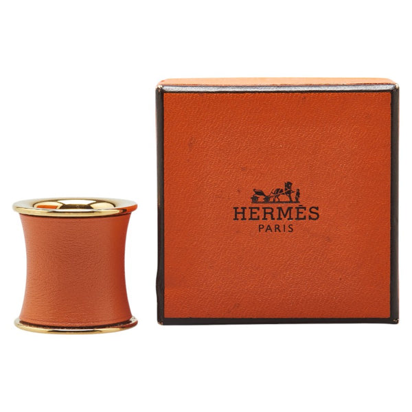 エルメス 筒型 スカーフリング ゴールド オレンジ レザー メッキ レディース HERMES 【中古】