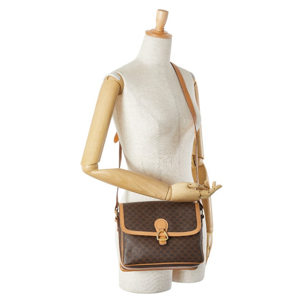 セリーヌ マカダム 斜め掛け ショルダーバッグ ブラウン ベージュ PVC レザー レディース CELINE 【中古】