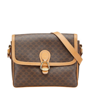 セリーヌ マカダム 斜め掛け ショルダーバッグ ブラウン ベージュ PVC レザー レディース CELINE 【中古】