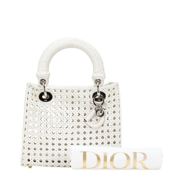 ディオール レディディオール メッシュ 編み込み ハンドバッグ ホワイト レザー レディース Dior 【中古】