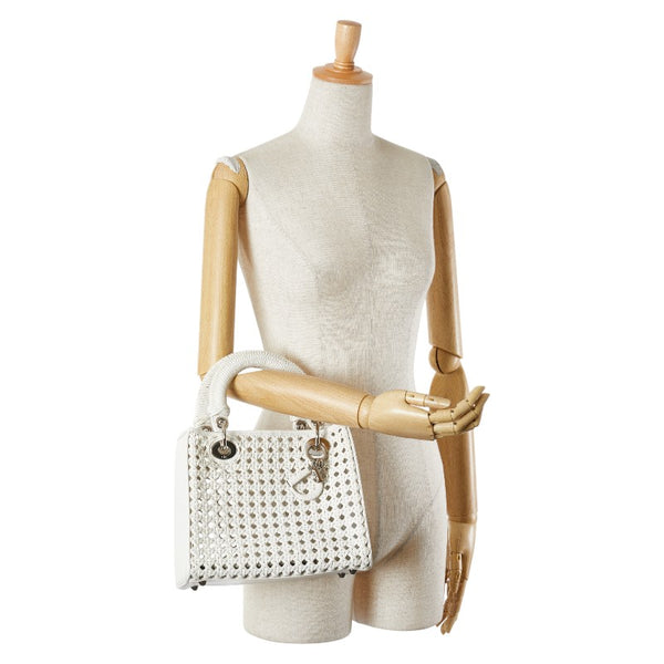 ディオール レディディオール メッシュ 編み込み ハンドバッグ ホワイト レザー レディース Dior 【中古】