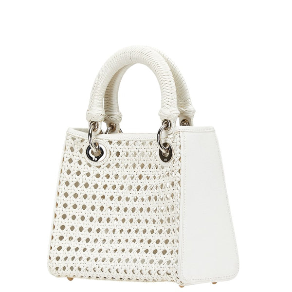 ディオール レディディオール メッシュ 編み込み ハンドバッグ ホワイト レザー レディース Dior 【中古】