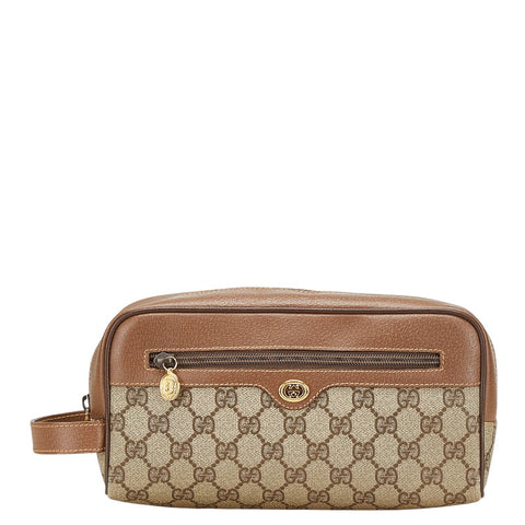 グッチ GGスプリーム セカンドバッグ 014 58 6087 ベージュ ブラウン PVC レザー メンズ GUCCI 【中古】