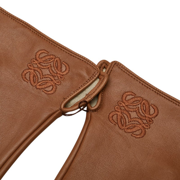 ロエベ アナグラム 手袋 グローブ ブラウン レザー シルク レディース LOEWE 【中古】