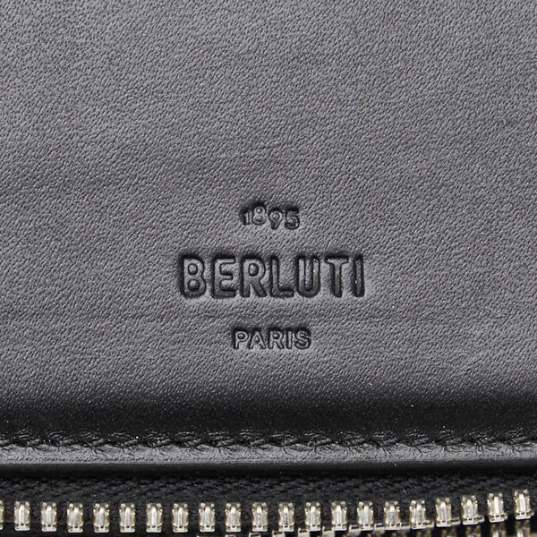 ベルルッティ カリグラフィ ラウンドファスナー 長財布 トラベルケース グレー レザー メンズ Berluti 【中古】