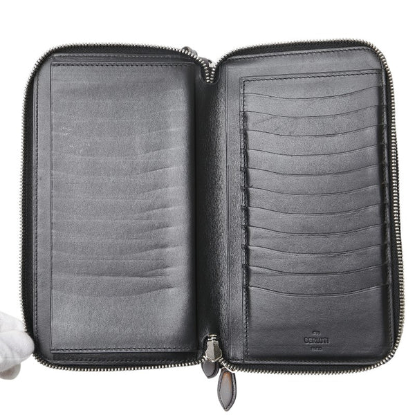 ベルルッティ カリグラフィ ラウンドファスナー 長財布 トラベルケース グレー レザー メンズ Berluti 【中古】