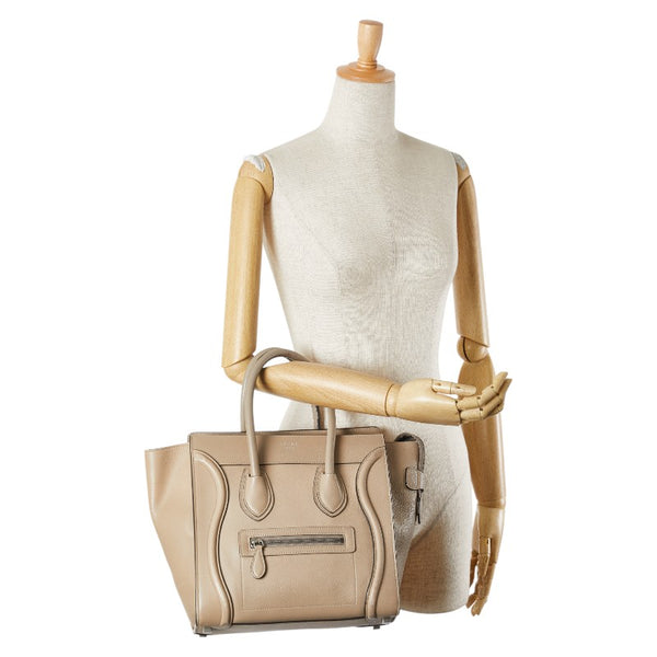 セリーヌ ラゲージ マイクロショッパー ハンドバッグ ベージュ レザー レディース CELINE 【中古】