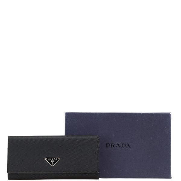 プラダ サフィアーノ テスート 三角ロゴプレート 長財布 M201 ブラック ナイロン レザー レディース PRADA 【中古】