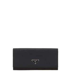 プラダ サフィアーノ テスート 三角ロゴプレート 長財布 M201 ブラック ナイロン レザー レディース PRADA 【中古】
