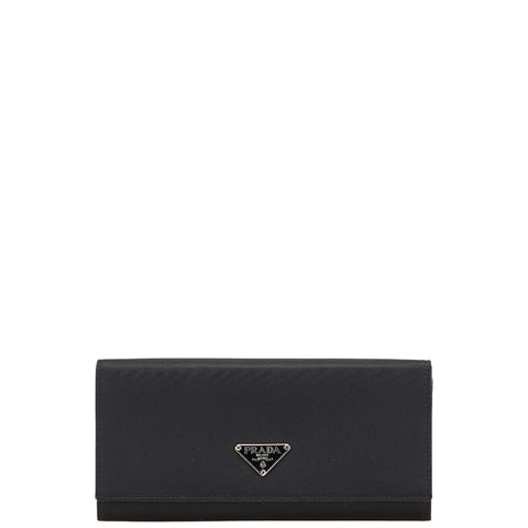 プラダ サフィアーノ テスート 三角ロゴプレート 長財布 M201 ブラック ナイロン レザー レディース PRADA 【中古】