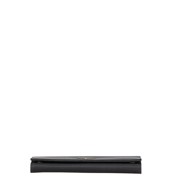 プラダ サフィアーノ テスート 三角ロゴプレート 長財布 M201 ブラック ナイロン レザー レディース PRADA 【中古】