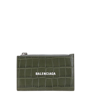 バレンシアガ 型押し カードケース コインケース フラグメントケース 640535 カーキグリーン レザー メンズ BALENCIAGA 【中古】