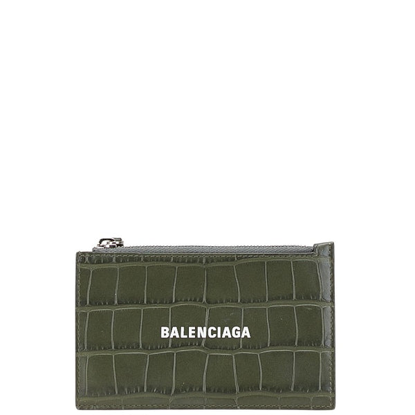 バレンシアガ 型押し カードケース コインケース フラグメントケース 640535 カーキグリーン レザー メンズ BALENCIAGA 【中古】