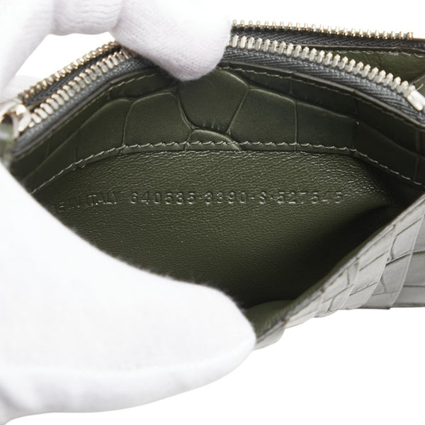 バレンシアガ 型押し カードケース コインケース フラグメントケース 640535 カーキグリーン レザー メンズ BALENCIAGA 【中古】