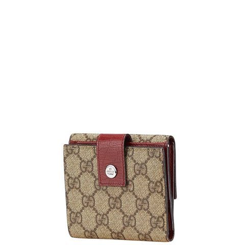 グッチ GGスプリーム 二つ折り財布 115039 ベージュ ブラウン ボルドー PVC レザー レディース GUCCI 【中古】