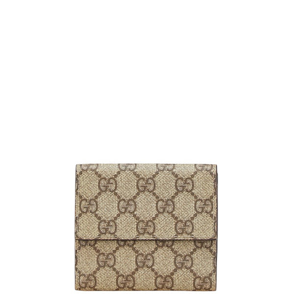 グッチ GGスプリーム 二つ折り財布 115039 ベージュ ブラウン ボルドー PVC レザー レディース GUCCI 【中古】