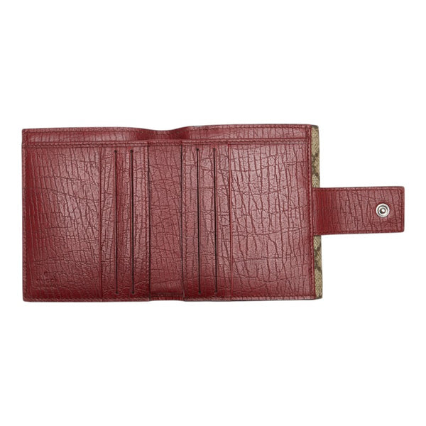 グッチ GGスプリーム 二つ折り財布 115039 ベージュ ブラウン ボルドー PVC レザー レディース GUCCI 【中古】