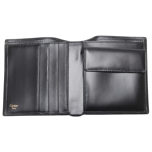 カルティエ パシャ 二つ折り財布 ブラック カーフスキン レディース CARTIER 【中古】