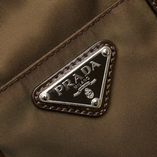 プラダ 三角ロゴプレート ハンドバッグ ショルダーバッグ 2WAY BN1066 カーキ ブラウン ナイロン レザー レディース PRADA 【中古】