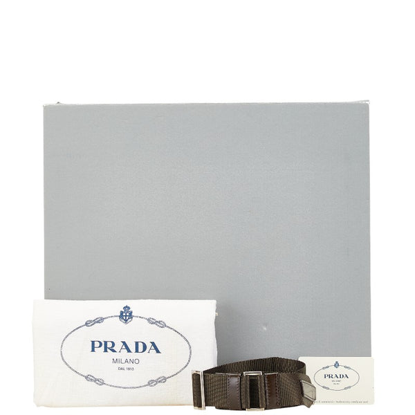 プラダ 三角ロゴプレート ハンドバッグ ショルダーバッグ 2WAY BN1066 カーキ ブラウン ナイロン レザー レディース PRADA 【中古】